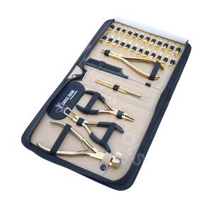Kit d'outils professionnels pour extensions de cheveux dorées avec pince à presser pour extensions adhésives, dissolvant de perles robuste, pince à sertir à trois trous et pinces - Product Image 5