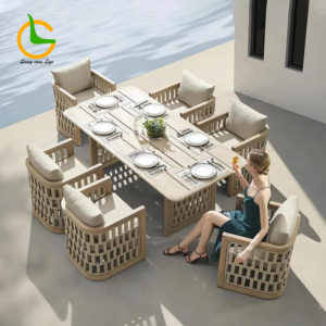 <span class=keywords><strong>Ensemble</strong></span> de <span class=keywords><strong>table</strong></span> à manger en <span class=keywords><strong>teck</strong></span> moderne avec cordes, 6 places, pour extérieur, restaurant, patio, hôtel, villa, jardin - Product Image 1