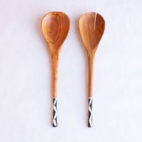 Set penyaji Salad kayu alami, aksesori alat dapur aman makanan buatan tangan untuk sup buah campur gaya baru untuk rumah
