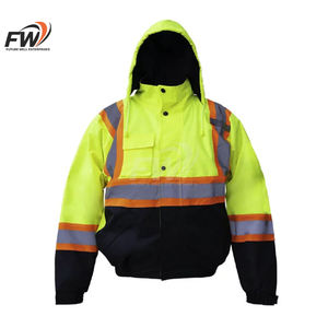 Ropa de Seguridad Reflectante de Alta Visibilidad, Chaqueta Bomber de Invierno para Guardias de Seguridad, Unisex, Cuello Alto de Lona, con Capucha Frontal - Product Image 1