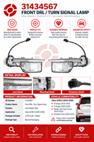 Feu de jour LED avant gauche DRL, feu antibrouillard, lampe 31434567 pour Volvo S60 V60 2013-2018, pare-chocs avant, pièces d'éclairage automobile