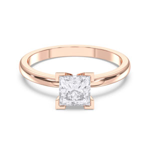 Juego de puntas de anillo de compromiso de solitario de diamante de corte princesa cultivado en plata de ley para mujer de 1,00 quilates de/VS Lab en plata esterlina - Product Image 1