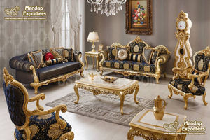 Juego de muebles de madera hechos a mano para sala de estar, conjunto de sofá tallado a mano de estilo moderno, metálico, a la venta - Product Image 5