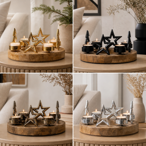 Handcrafted Metal <b>Star</b> Tea <b>Light</b> Candle Holder with Wooden Base, Rustic Home Decor Centerpiece for Christmas Tabletop Decoration - Product Image 3