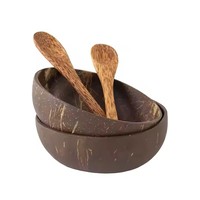 Set 4 Mangkuk Tempurung Kelapa Ramah Lingkungan dengan 4 Sendok Kerajinan Tangan Peralatan Dapur Gaya Bohemian