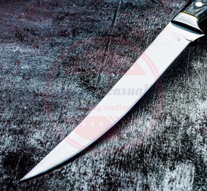 Couteau de cuisine à fileter de pêche à lame fixe en acier damas de qualité supérieure avec manche en bois et étui en cuir - Product Image 5