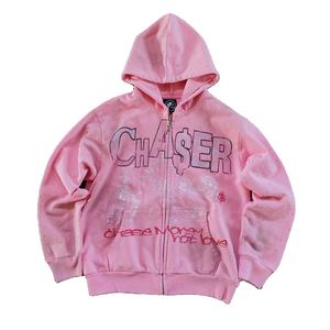 Sweat à capuche zippé personnalisé en polaire, écologique, respirant, coupe classique, pour homme, style streetwear, effet délavé vintage, imprimé vieilli - Product Image 3