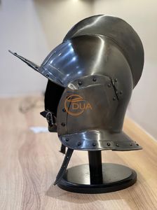 Casque en acier à visage ouvert de style médiéval européen avec visière, armure artisanale pour l'exposition, la reconstitution historique, la décoration et les collectionneurs - Product Image 6