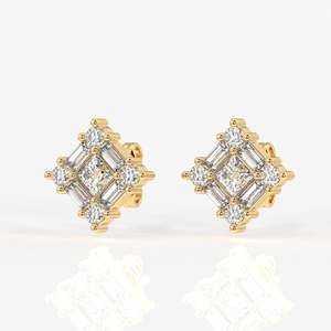 Round and Baguette Cut Moissanite Diamond Stud 9K Gold Earrings Premium Product Category - Product Image 4