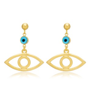 Boucles d'oreilles clous œil perlé bleu plaqué or 22 carats, bijoux turcs faits à la main en argent sterling 925, vente en gros - Product Image 1