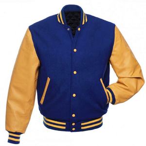 Royal Blue <b>Gold</b> <b>Wool</b> Body Varsity Jacket with Leather Sleeves Formal Coated Sports and Casual Wear at Wholesale Prices - Product Image 2