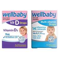 Wellbaby Vitamine D & Multi-vitamines en gouttes 30ml Certifié CE Origine Royaume-Uni pour la santé osseuse et l'immunité du bébé Saveur neutre