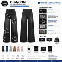 Jean pour femme taille haute, coupe large, déchiré, avec écussons étoiles, coupe ample, longueur intégrale, en coton, style décontracté automne
