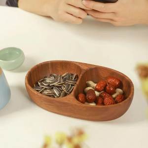 Plateau de service en bois massif avec compartiments, saladiers, plateaux ovales pour les fêtes, le petit-déjeuner, la décoration alimentaire, petits plateaux - Product Image 4