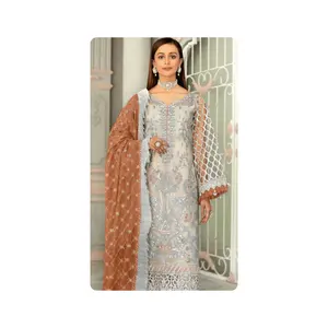 Fornitore di abbigliamento musulmano ricamo pesante lavoro Georgette stile pakistano e indiano Salwar Kameez abito a tre pezzi