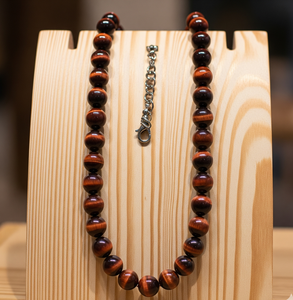 Top qualité rouge oeil de tigre collier de perles unisexe 18 pouces argent 925 serrure noué à la main conception à la mode accessoire de mode cadeau - Product Image 1