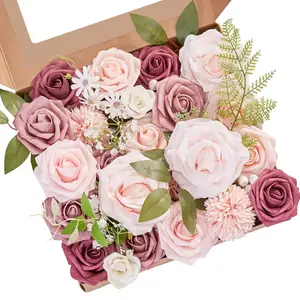 Kunstblumen staubige Rose Seidenblumen für DIY Hochzeit Brautstrauße rosa Rose für Hausdekoration
