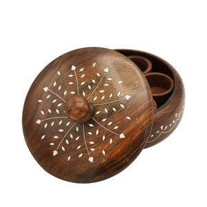 Boîte à épices en bois rustique faite à la main en bois de Sesham Masala Dabba lavable au lave-vaisselle taille personnalisable pour les essentiels de cuisine indienne - Product Image 4