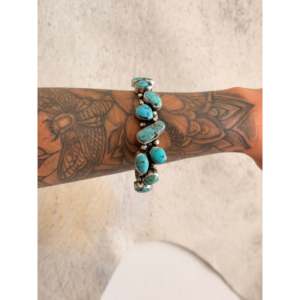 Bobby Johnson Mine 8 Turquoise & Sterling <b>Silver</b> Fashion <b>Cuff</b> <b>Bracelet</b> with Cluster Design - Product Image 2