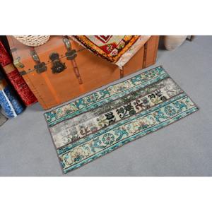 Alfombra Pequeña Vintage de 1.6x3.3 pies (50x101 cm), Alfombra Turca Azul Ombré - Product Image 2