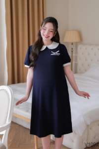 Vestido de maternidad de verano de alta calidad Peter Pan Anti-Shrink manga corta absorbente de sudor suave tela cómoda ODM V1092 - Product Image 4