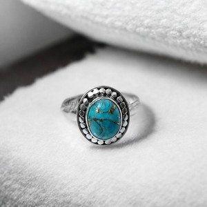 Anillo fino de Plata de Ley 925 hecho a mano de diseñador turquesa con ajuste de bisel de diamante de corte ovalado Natural joyería elegante - Product Image 3