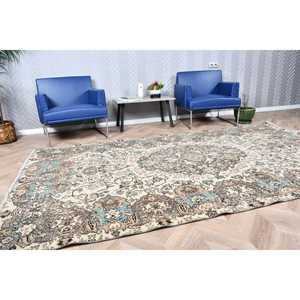 Alfombra de 5.5x9.7 pies, Alfombra Turca Vintage, Alfombra Marroquí de Lana Azul Marrón - Product Image 3