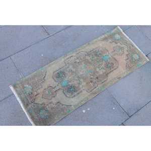 Vintage Turkish Rug, 1.3x3.3 ft Rug, <b>Brown</b> Camouflage <b>Wool</b> Rug - Product Image 3