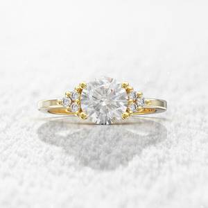 แหวนเพชรโมอิสซาไนต์ทรงกลมทรงหรูหรา แหวนแต่งงานทองคำขาว 14K สำหรับผู้หญิง ขายส่ง - Product Image 5