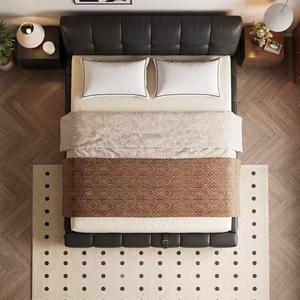 Letto matrimoniale imbottito Wingback con struttura KD, doghe silenziose, telaio letto flottante in pelle Nappa, letto nuziale minimalista italiano - Product Image 5