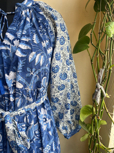 Women's <b>Plus</b> <b>Size</b> Long Sleeve Maxi <b>Dress</b> Block Printed Cotton Mixed Colors Summer Wear with Tassel Decoration 100% Cotton - Product Image 5