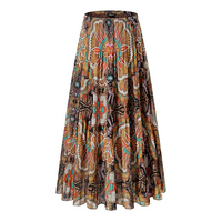 Jupe longue décontractée pour femme en mousseline de soie antistatique, durable et respirante, avec taille naturelle et design plissé à franges