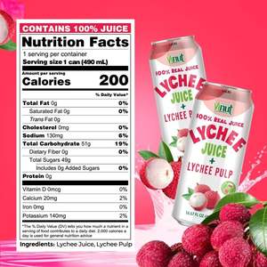 น้ำลิ้นจี่แท้ 100% บดละเอียด คั้นสด น้ำตาลต่ำ บรรจุกระป๋องอะลูมิเนียม 490 มล. ผลิตในเวียดนาม รับผลิตแบบ OEM/ODM แบรนด์ส่วนตัว ขายส่ง - Product Image 3