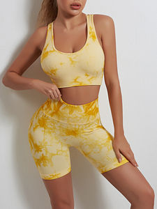 Conjunto de Yoga de dos piezas para mujer, Sujetador deportivo de Color sólido con logotipo frontal, mallas de gimnasio transpirables, equipo de entrenamiento de Fitness - Product Image 6