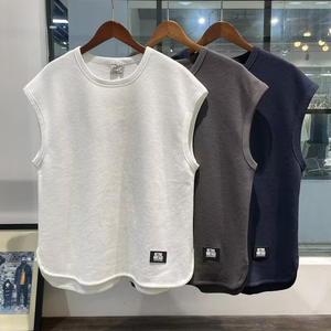 White Summer Retro Streetwear Men's Vest Shirt Men's Sporty Sleeveless Tank Top Loose <b>Fit</b> <b>Gym</b> Workout Men's Sleeveless T-Shirt - Product Image 3