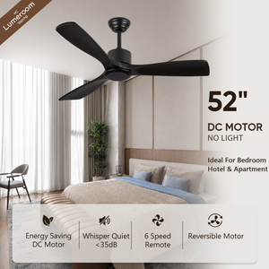52 Inch Black <b>Ceiling</b> <b>Fan</b> Without Light with <b>Remote</b> <b>Control</b> Solid Wood <b>Ceiling</b> <b>Fan</b> for Bedroom Living Room Modern Home - Product Image 1