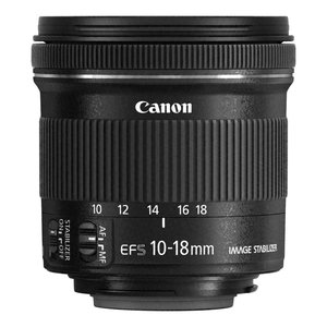 Lente de Cámara Grandangolo EOS EF S 10-18mm F/4.5-5.6 IS STM Negro, Hecho de Vidrio, Modelo 9519B005 - Product Image 1