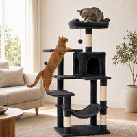 Tour d'escalade pour chat contemporaine, durable et écologique, avec perchoir nuage, centre de jeu, poteaux en sisal, condo confortable, balles jouets, pour usage intérieur, en carton