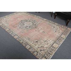 Alfombra de tejido plano de lana rosa y beige Vintage de 5,7x9,8 pies, diseño de retales turcos para decoración para sala de estar, 4m de ancho con respaldo de látex - Product Image 4