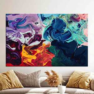 Art mural abstrait vibrant en verre trempé - Œuvre d'art imprimée sur toile, encadrée en galerie - Product Image 1