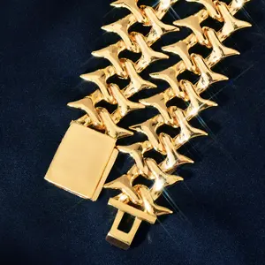 Collar de Cadena Estilo Hip Hop con Circonitas Redondas, Chapado en Oro, Estilo Cubano, al por Mayor - Product Image 4