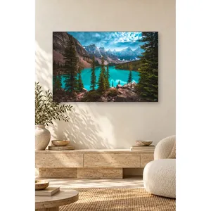 Impression sur toile du lac de montagne turquoise Fida entouré de piniers - Product Image 2