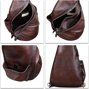 Luxury Real Leather Sling <b>Bag</b> for <b>Men</b> Brown Genuine Leather Crossbody <b>Shoulder</b> Chest <b>Bag</b> Stylish Travel Pack - Product Image 2
