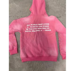 Ensemble de survêtement deux pièces en molleton de coton épais pour homme, style vintage délavé, coupe oversize, effet soleil décoloré, multicolore, avec strass - Product Image 2