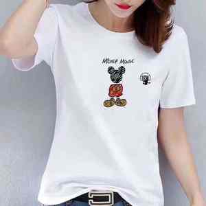 Camiseta de algodón con estampado gráfico personalizado para mujer, Camiseta básica de gran tamaño con cuello redondo de calidad de marca - Product Image 5