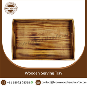 Plateau de service rectangulaire en bois de pin fait main avec poignées Plateau en bois du fabricant indien pour l'approvisionnement des restaurants et des hôtels - Product Image 5