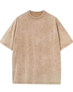 T-shirt unisexe surdimensionné en coton beige délavé, style vintage, épaules tombantes, streetwear décontracté, haut unisexe - Product Image 1