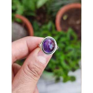Handmade 925 Sterling Silver Amethyst <b>Statement</b> <b>Ring</b> Women's Oval Purple Gemstone <b>Ring</b> Gift for Occasions - Product Image 5