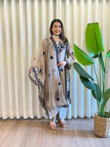 Punjabi Kameez Shalwar Pallazzo étnico romano seda pakistaní manga larga Organza dupatta India venta al por mayor Farshi modesto étnico - Product Image 2