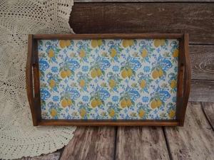 Bandeja de servicio de madera ligera hecha a mano de alta calidad con diseño impreso elegante y asas ecológicas para facilitar su transporte - Product Image 5